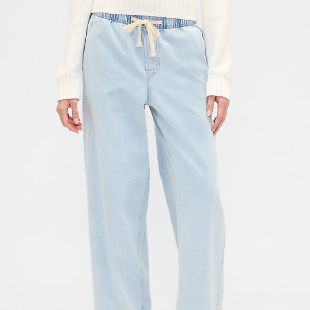 GAP Drawstring Light Wash Wide Leg Jeans